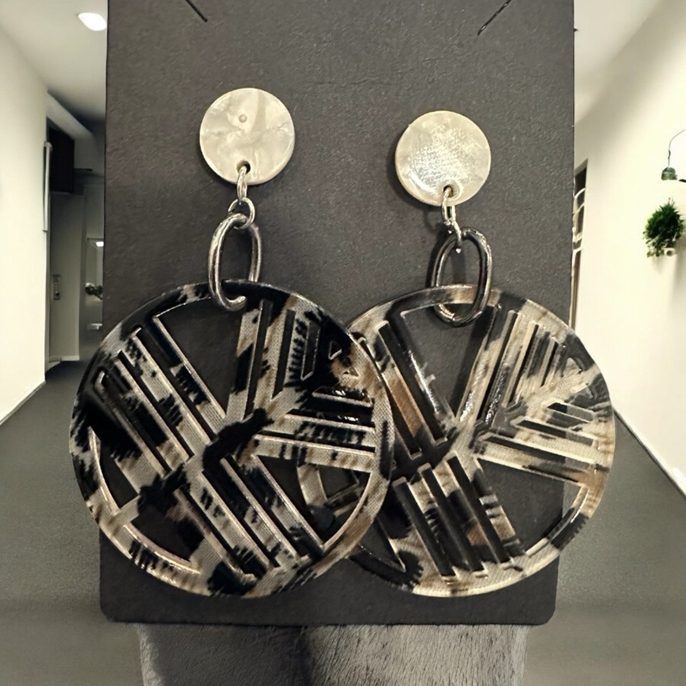 Handmade Geometric Animal Print Earrings - Picture 3 of 3